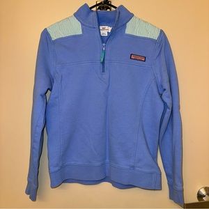 Vineyard Vines Blue Green Seersucker Striped Quarter Zip Shep Shirt